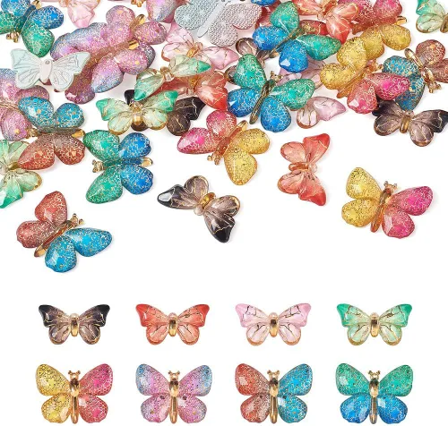 Miniatura 15 de FASHEWELRY 16 aretes de resina con alas de libélula y arco iris, mariposa, colgantes, alas de hada, coloridos dijes con ganchos para aretes, anillos
