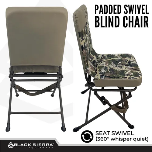 Miniatura 8 de Black Sierra Equipment Silla giratoria acolchada de caza, silenciosa rotación de 360 grados, asiento acolchado, soporte estable para suelo