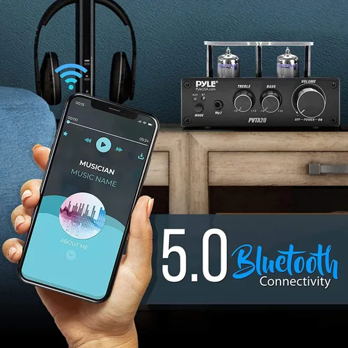 Miniatura 5 de Amplificador de tubo Bluetooth Pyle Receptor estéreo - Amplificador de potencia de tubo de vacío de 600W para audio doméstico de escritorio con 2