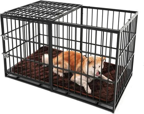 Miniatura 9 de Jaula indestructible para perros de 44 pulgadas, resistente y de alta ansiedad, a prueba de golpes, jaula de techo puntiaguda de metal para perros