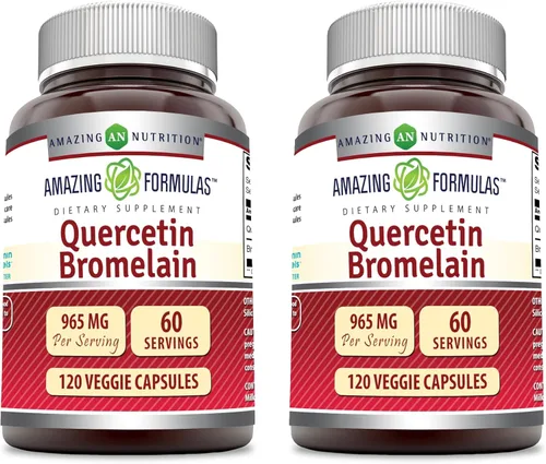 Amazing Formulas Quercetina 800 mg con bromelina 165 mg, 120 cápsulas vegetales suplemento (paquete de 2) – Sin OMG – Sin gluten – Apoya la salud