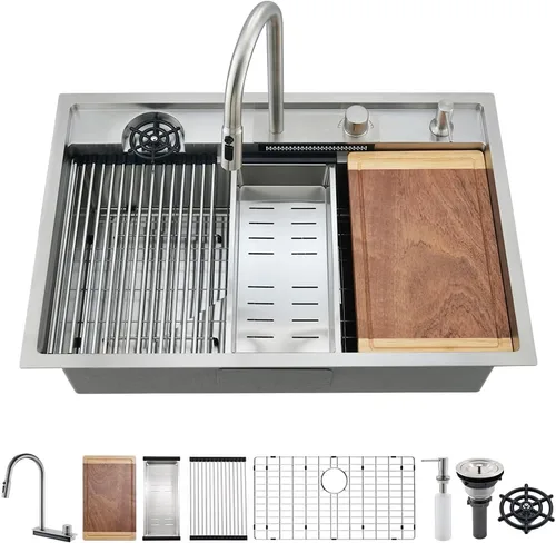 Miniatura 16 de Fregadero de barra de 15 pulgadas para estación de trabajo, fregadero de cocina pequeño de 15 x 15 pulgadas, montaje superior, calibre 16