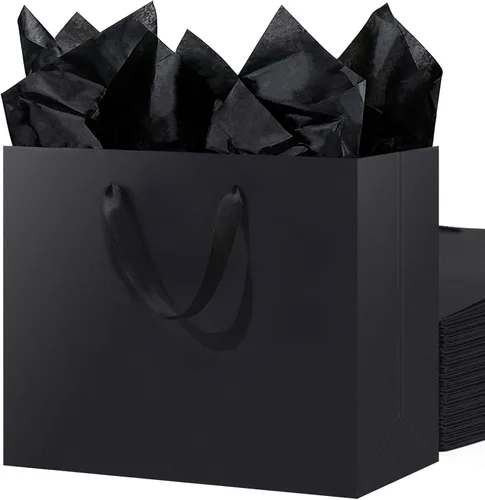 Miniatura 14 de SHIPKEY Paquete de 10 bolsas de regalo pequeñas Bolsa de regalo negra de 6x2.5x8 pulgadas, bolsas de papel para hombres, bolsa de recuerdo