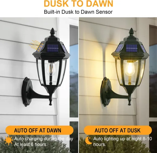 Miniatura 2 de Paquete de 2 luces solares para porche, luces solares con sensor de movimiento para exteriores, luces de pared solares de aluminio para exteriores