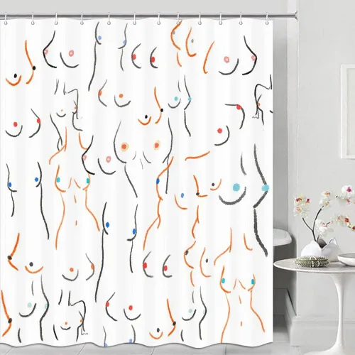Miniatura 6 de JAWO Divertida cortina de ducha para baño, diseño de pechos divertidos, cuerpo femenino, divertido juego de cortinas de ducha de tela artística