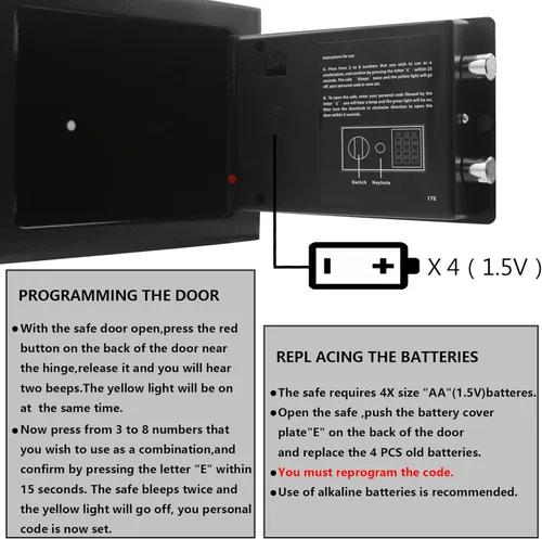 Miniatura 5 de Yuanshikj Caja de seguridad digital electrónica de lujo con cerradura de teclado, para hogar, oficina, hotel, negocios, joyas, pistola, Azul