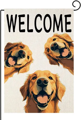 Golden Retriever - Bandera de jardín para perro, bandera de bienvenida para el jardín, bandera de arpillera de doble cara para vacaciones, casa de