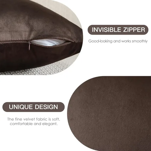 Miniatura 7 de OTOSTAR Paquete de 2 fundas de almohada decorativas de terciopelo suave y sólido de 16 x 24 pulgadas, fundas de almohada lumbares, fundas de Marrón