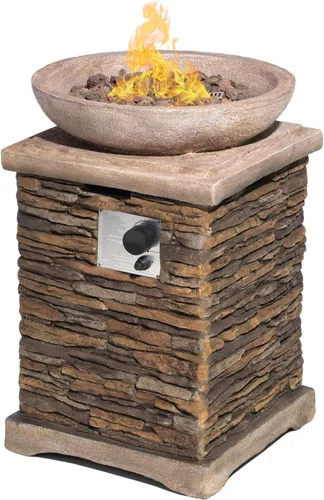 Miniatura 9 de SUNBURY Hoguera de Propano al Aire Libre, Hoguera de Gas para Patio Exterior, Mesa de Fuego al Aire Libre de Piedra, Columna de Fuego 40,000 BTU