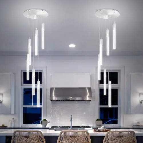 Miniatura 32 de Flashing God Luces colgantes negras modernas LED para isla de cocina, mini luz colgante de cristal con luz LED regulable de cristal de burbujas