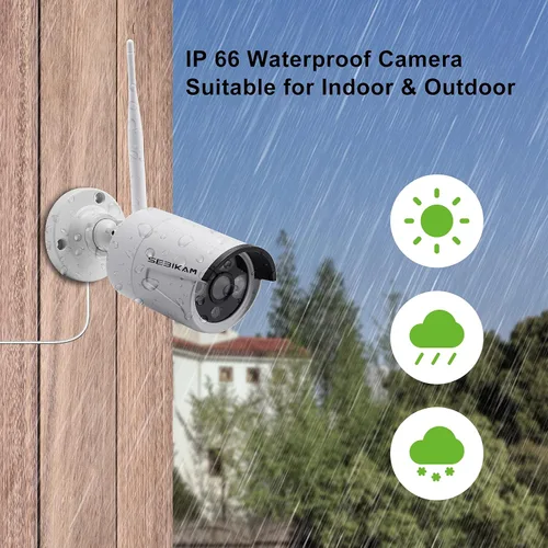Miniatura 3 de Sistema de cámara de seguridad inalámbrica 2K para exteriores con monitor de 10.1 pulgadas, 4 cámaras con cable de 3MP alimentadas por enchufe