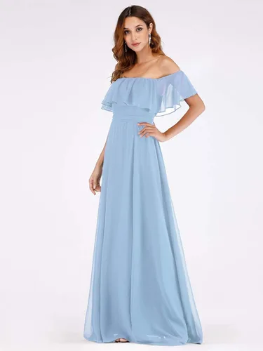 Miniatura 3 de Ever-Pretty Vestido de fiesta con volantes y hombros descubiertos para mujer, con abertura lateral, vestido largo de playa 00968