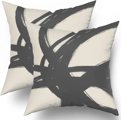 Miniatura 12 de Juego de 2 fundas de almohada de línea de arte abstracto negro y marrón de 16 x 16 pulgadas, juego de 2 fundas de almohada decorativas con estampado