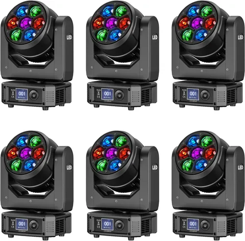 Miniatura 10 de HOLDLAMP Luces de DJ de cabeza móvil, mini 7 x 25 W, haz RGBW y luces de escenario de lavado, efecto LED 4 en 1, luz de enfoque de ojo de abeja