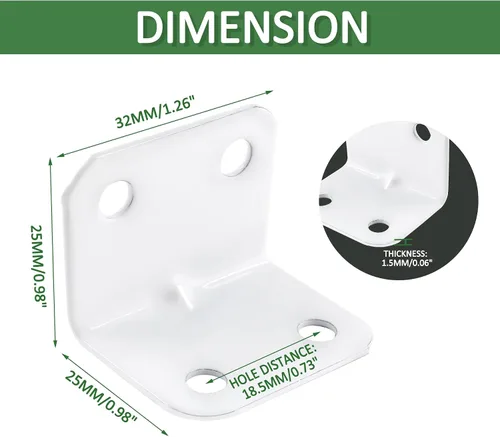 Miniatura 3 de Uenhoy 4 soportes de esquina blancos, soportes pequeños en forma de L de 1 x 1 x 1.3 pulgadas (0.984 x 0.984 x 1.260 in), 90 grados en ángulo recto