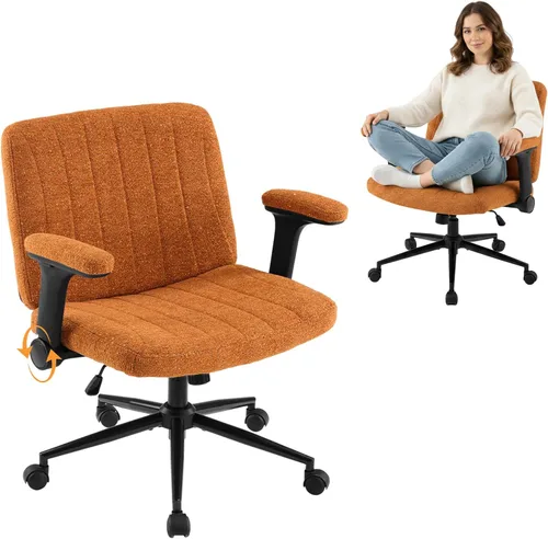 Miniatura 11 de VINGLI Silla cruzada con brazos abatibles ajustables, silla de patas cruzadas con ruedas, silla de oficina extra ancha, silla de escritorio