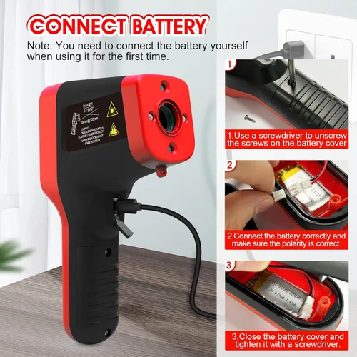 Miniatura 3 de Termómetro infrarrojo pirómetro 30:1 - 58℉~2912℉, termómetro sin contacto, pistola de temperatura láser recargable con pantalla LCD, emisividad