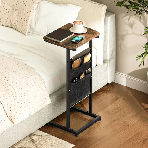 Miniatura 2 de HOOBRO Mesa auxiliar en forma de C, mesa auxiliar de 28.3 pulgadas para espacios pequeños, mesa de sofá con bolsa de almacenamiento, mesa auxiliar