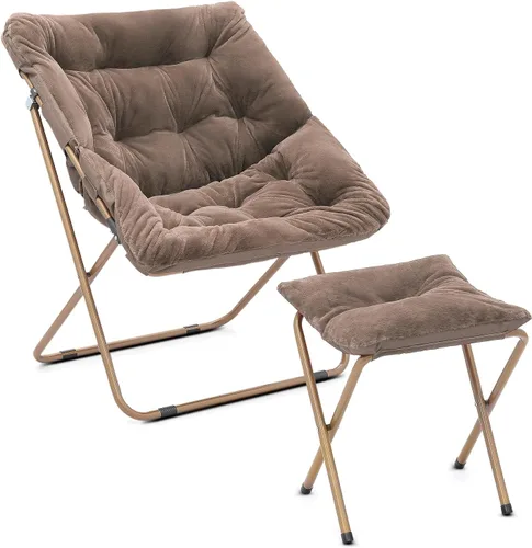 Miniatura 72 de Cómoda silla con platillo, silla de sala de estar, silla plegable acolchada suave de piel sintética, cómoda silla cuadrada de luna para sala