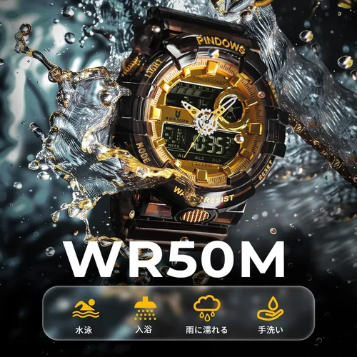 Miniatura 5 de PINDOWS Reloj para Hombre, Reloj Analógico Digital Resistente al Agua 50M, Reloj Electrónico para Deportes al Aire Libre, Fecha, Multifunción, LED
