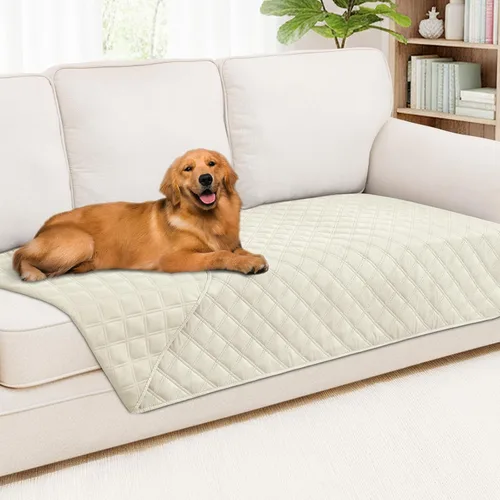 Miniatura 128 de Smiry Funda impermeable para cama de mascota, suave y lavable, para muebles, cama, sofá, reversible, a cuadros (30 x 53 pulgadas, color beige/beige)