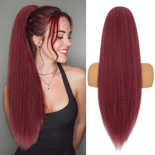 Miniatura 10 de Benehair Extensión de cola de caballo con cordón, 24 pulgadas de largo, pelo sintético lacio, extensiones de cabello de cola de caballo con clip