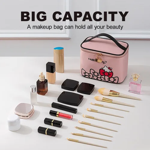 Miniatura 2 de AmBealla Bolsa de maquillaje grande impermeable con soporte para brochas de maquillaje, lindo organizador de maquillaje impreso para mujeres que