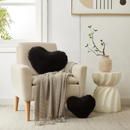 Miniatura 2 de YRXRUS Almohadas de corazón, almohada en forma de corazón, almohada negra con forma de corazón para regalos, almohadas con forma para ella, niños