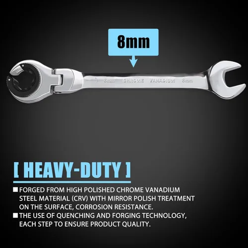 Miniatura 2 de LOSCHEN 1 pieza de 8 mm de llave de trinquete de cabeza flexible abierta, llave combinada métrica con 84 dientes, llave de trinquete de tubo