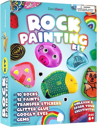 Dan&Darci Kit de pintura de roca para niños – Artes y manualidades para niñas y niños de 6 a 12 años – Kits de manualidades – Suministros para