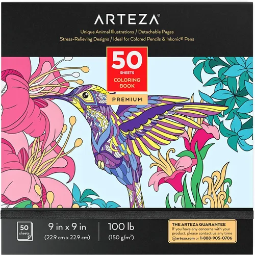 Miniatura 13 de Arteza Libro para colorear para adultos, 6.4 x 6.4 pulgadas, diseños de animales, 72 hojas, papel de 100 libras, páginas desprendibles, contornos