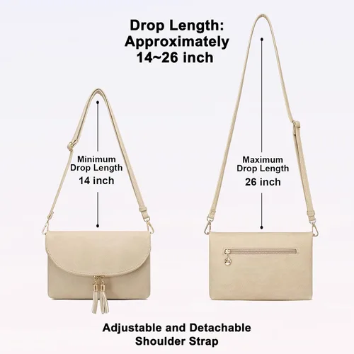 Miniatura 5 de Solene Bolso de mano para mujer, con múltiples compartimentos, 6 ranuras para tarjetas en el interior, bolsa cruzada con borlas