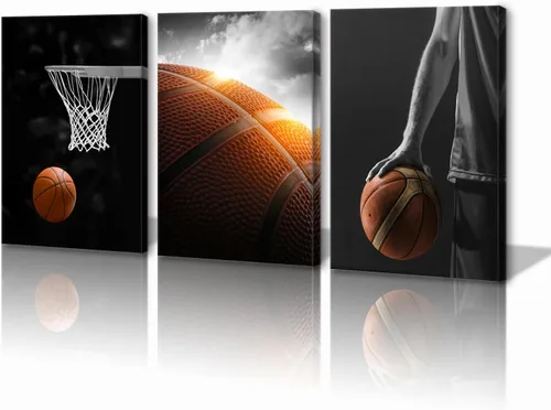 Miniatura 14 de KAWAHONE Arte de Lienzo de Baloncesto para Pared - Arte de Lienzo Deportivo Cuadros de Cancha y Aro de Baloncesto para Pared - Obra de Arte Temática