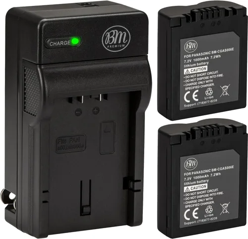 BM Premium Paquete de 2 baterías CGA-S006 y cargador de batería para cámara digital Panasonic Lumix DMC-FZ7, DMC-FZ8, DMC-FZ18, DMC-FZ28, DMC-FZ30,