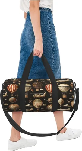 Miniatura 5 de Large Duffle Bag for Travel - Retro Airplane Hot Air Balloon Print Gym Bag for Women Men, Travel Foldable Bags for Women Men with Zippered Multiple