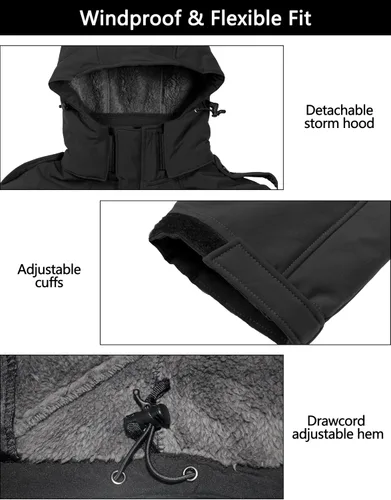Miniatura 6 de Little Donkey Andy - Chaqueta de invierno para hombre, forro de sherpa cálido, softshell, cortavientos, para montaña, esquí, nieve, con capucha
