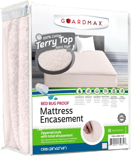 Miniatura 56 de Guardmax Funda de colchón Queen con cremallera, protector de colchón 100% impermeable, suave y absorbente de algodón de rizo superior para niños, 1