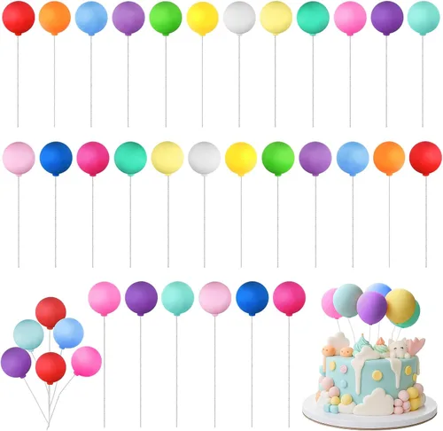 Skylety 30 piezas de globos coloridos para tartas, mini globos en un palo, decoración de pastel de cumpleaños, decoración de cupcakes arco iris,