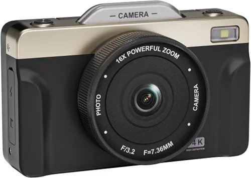 Miniatura 3 de Cámara digital 4K con zoom de 16X antivibración, pantalla LCD de 3 pulgadas, cámara compacta de vlogging de 180° con tarjeta SD de 32G, color negro