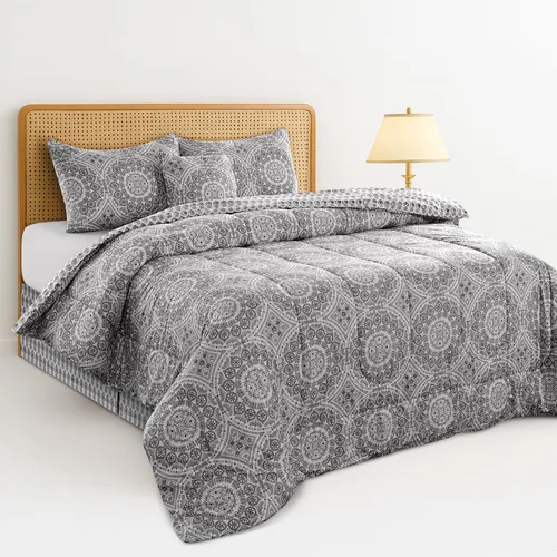 Miniatura 22 de Juego de colcha reversible LUX Décor de 4 piezas para cama individual, juego de ropa de cama impresa, microfibra en una bolsa, incluye 1 edredón, 1