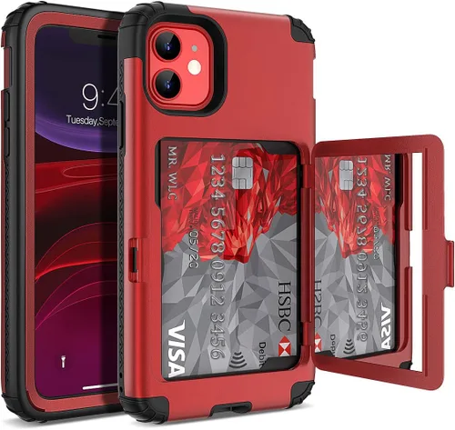 Miniatura 9 de WeLoveCase Defender - Funda tipo cartera para iPhone 11 para mujer y hombre, con espejo oculto, tres capas a prueba de golpes, protección Púrpura