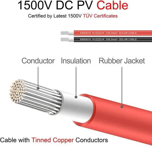 Miniatura 2 de Cable de extensión solar de un par (20 pies 10 AWG) Cable de panel solar con conectores hembra y macho (20 pies rojo + 20 pies negro)