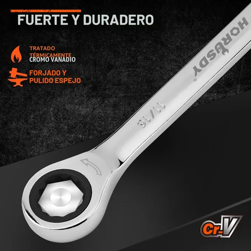 Miniatura 8 de HORUSDY Juego de llaves de trinquete de 24 piezas, métricas y SAE, juego de llaves combinadas de trinquete con organizador, 72 dientes, acero al