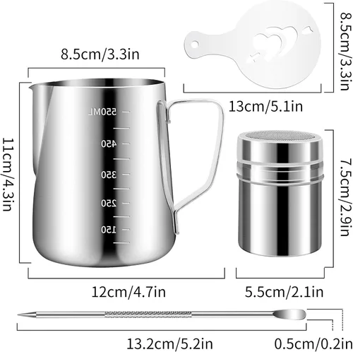 Miniatura 3 de Jarra de espuma de leche de acero inoxidable de 20 onzas / 20.3 fl oz para plantillas de café capuchino de leche, arte de leche, taza de jarra