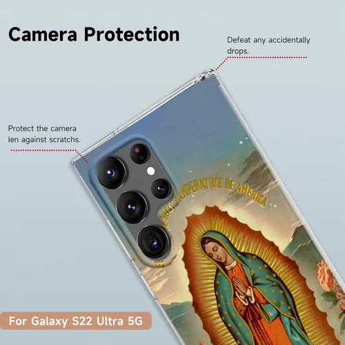 Miniatura 5 de Funda transparente adecuada para Samsung Galaxy S22 Ultra con patrón católico de Guadalupe Virgen María y cuatro esquinas reforzadas a prueba