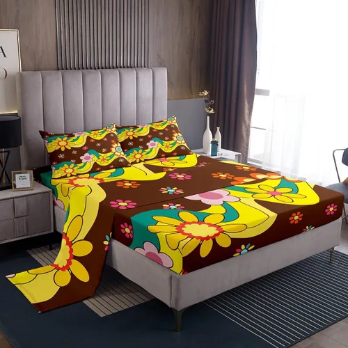 Miniatura 20 de Juego de sábanas para niñas, tamaño individual, diseño floral bohemio de los años 60 y 70 años, diseño hippie kawaii, decoración de habitación