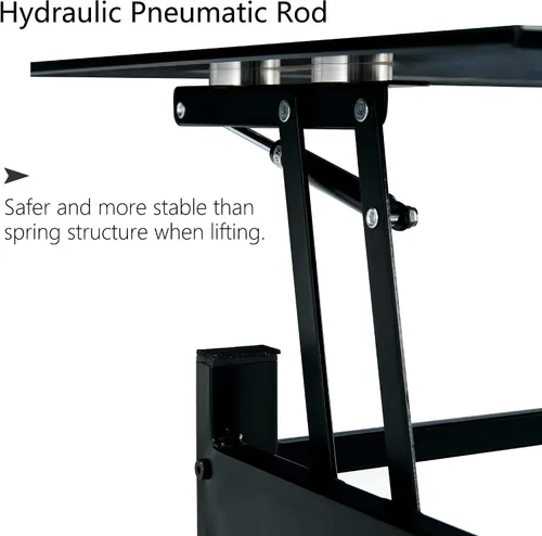 Miniatura 7 de Mesa de centro elevable con almacenamiento, mesas de centro modernas de vidrio negro para sala de estar, 37.8 pulgadas rectangular de vidrio