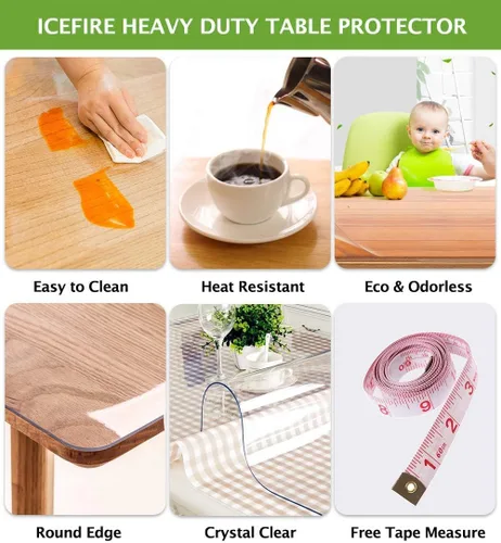 Miniatura 5 de Protección de mesa transparente de 24" x 36" de plástico, mantel de vinilo impermeable lavable, PVC para mesas de madera rectangulares, mesa