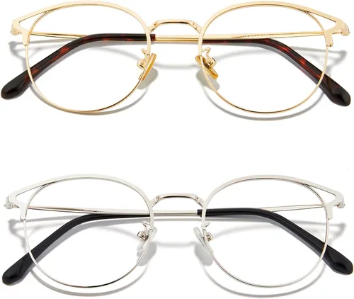 Cyxus Paquete de 2 lentes de bloqueo de luz azul para mujer, diseño de montura redonda de ojo de gato, luz azul antidañina entre 380 nm y 450 nm