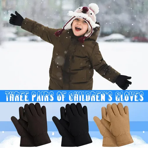 Miniatura 6 de SATINIOR 3 pares de guantes de invierno de forro polar para niños, guantes cálidos de dedos completos para niños, niñas, niños, suministros
